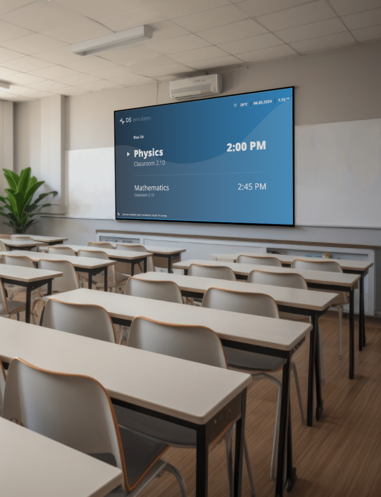 Digital signage screen in classroom